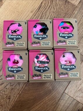 Complete set of Zuru Fuggler Baby Pinkles Keyring Pink Plush Monster (Set of 6)